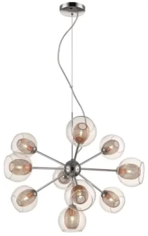 Image of Spring 10 Light Multi Arm Ceiling Pendant Mesh Chrome, Copper, G9