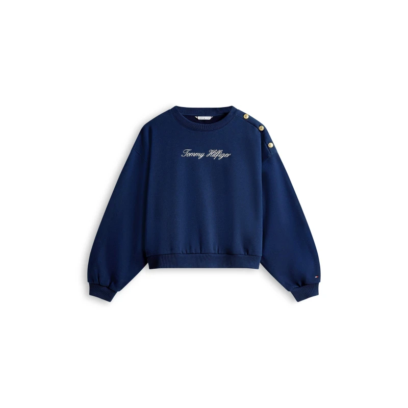 Image of Tommy Hilfiger Womens Script Crew Sweatshirt Crew Sweaters 8 (XS) Blue 66935918310