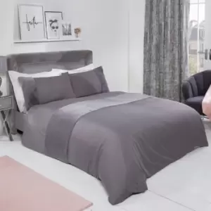 Image of Sienna Faux Fur Panel Duvet Cover Pillowcase Band Bedding Set Silver Super King