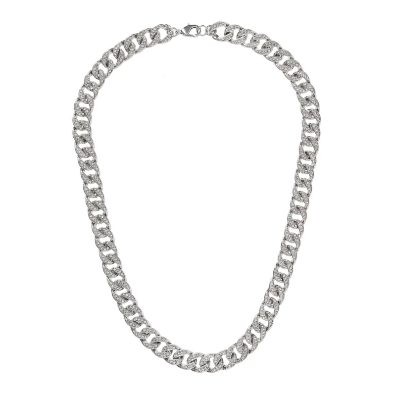 Image of Fabric Crystal Chain Necklace - Silver Silver One Size