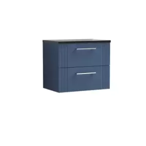 Nuie Deco 600mm Wall Hung 2 Drawer Vanity & Sparkling Black Laminate Top - Satin Blue