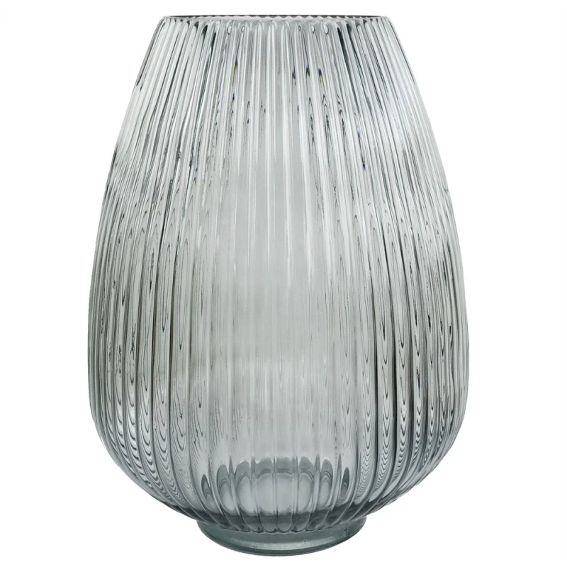 Image of Leaf Glass Vase Smoke Grey Ridged Glass Vase 30cm Botanik Grey