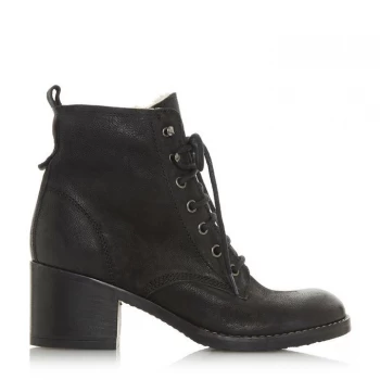 Image of Dune Black Leather 'Patsie D' Mid Block Heel Biker Boots - 3