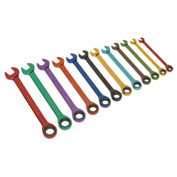 image of Siegen S01075 Ratchet Combination Spanner Set 12pc Multi-Coloured Metric