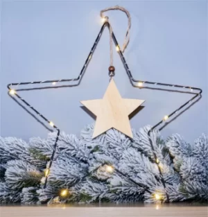 image of ST Helens H&G Metal XMAS Star Shape with Wooden Hanging Centre