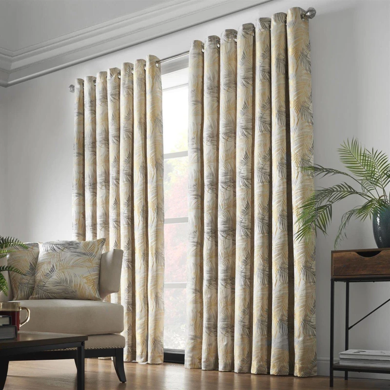 Image of Alan Symonds Fiji Lined Ring Top Curtains Ochre unisex 117x183cm