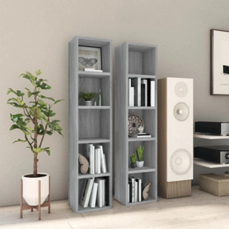 Image of vidaXL Cd Cabinets 2 Pcs Grey Sonoma 21x16x93.5cm Engineered Wood, Grey 815319