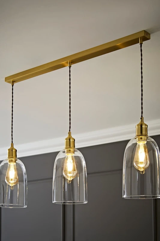Image of ValueLights ValueLights Kira Glass Cloche Dome 3 Drop Bar Diner Ceiling Pendant Light in Gold Gold One Size Unisex 5059406062704