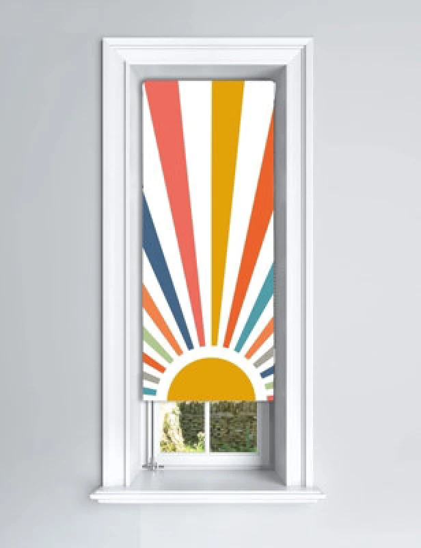 Image of Lister Cartwright Painted Sun Design Blackout Roller Blinds Windows Blind ( 60 X 160 Cm) Child Safety Included