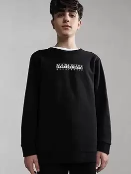 Image of Boys, Napapijri Kids B-Box Long Sleeve Crew Sweatshirt, Black, Size 4 Years