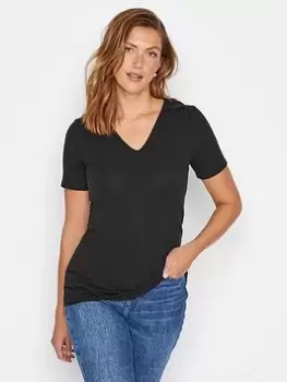 Long Tall Sally Ribbed Ss Polo Top - Black, Size 10, Women