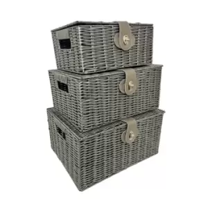 Image of Set of 3 Grey Resin Woven Wicker Style Storage Baskets