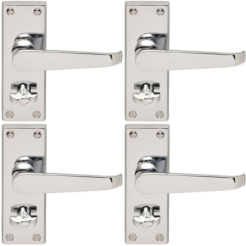 Image of Loops 4x Straight Victorian Handle on Rectangular Bathroom Backplate Polished Chrome Multi