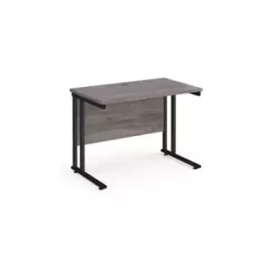 image of Maestro 25 straight desk 1000mm x 600mm - Black cantilever leg frame and grey oak top