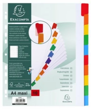 Image of Exacompta Dividers A4 160g 10 Part Plain White with Col Tabs