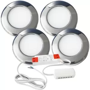 image of 4x CHROME Round Surface or Flush Under Cabinet Kitchen Light & Driver Kit - Natural White LED