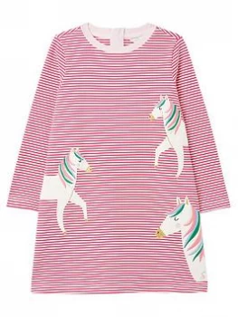 Image of Joules Girls Rosalee Stripe Horse Long Sleeve Dress - Pink, Size 7-8 Years, Women