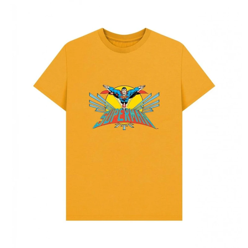 Image of Superman Mens Official Flying T-Shirt in Mustard Size: Small Mustard Male S