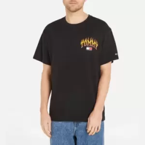 Image of Tommy Jeans Mens Relaxed Fit Vintage Flame T-Shirt - Black - L