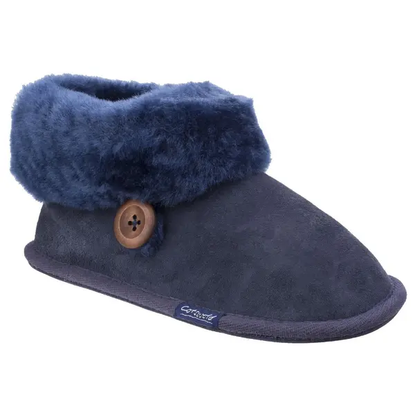 Image of Cotswold Womens Wotton Pull On Sheepskin Bootie Slippers - UK 3 Blue female GDE2718DKB3