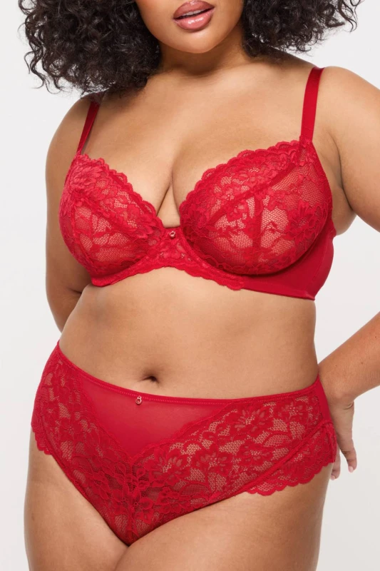 Image of Ann Summers Womens Sexy Lace Fuller Bust Non Padded Plunge Bra in Red Size: 34G Red Female 34G