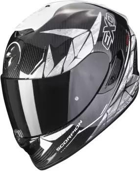Image of Scorpion EXO-1400 Air Carbon Aranea Helmet, black-white, Size 2XL, black-white, Size 2XL