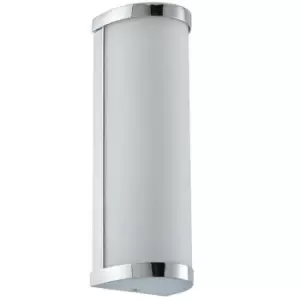 Image of IP44 Bathroom Wall Light Chrome & Frosted Glass Modern Round Twin Curved Lamp