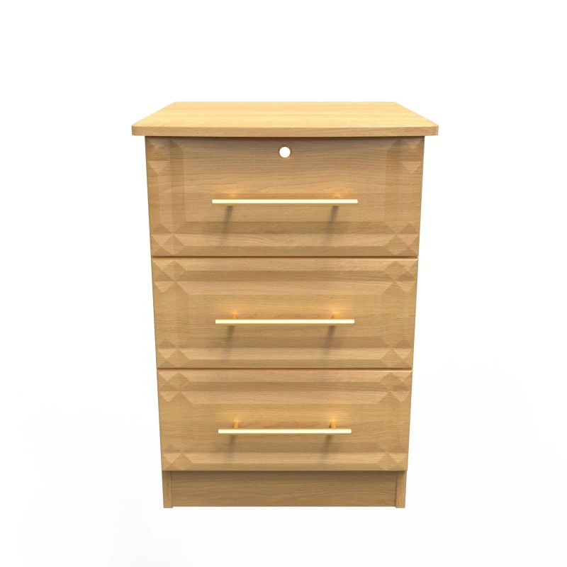 Image of Norfolk 3 Drawer Bedside Cabinet - Lockable In Modern Oak (Ready Assembled)