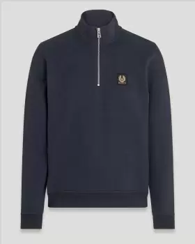 Belstaff Badge Logo Quarter-zip Sweatshirt In Dark Navy - Size XL