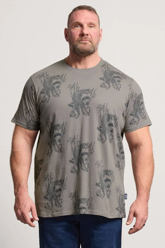 Image of BadRhino Mens Tiger Graphic T-Shirt in Grey Size: 3XL Grey Male 3XL