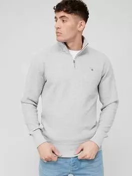 Image of Gant Gant Waffle Quarter Zip Sweat, Light Grey Melange, Size L, Men