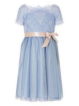 image of Monsoon Girls Lace Off The Shoulder Dress - Blue