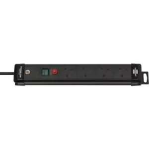 Image of Premium-Line Extension Lead FB with Safety Fuse Reset Button 4-way 3m H05VV-F3G1,5 Black with 13A Fuse *GB*