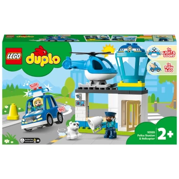 image of LEGO DUPLO Rescue Police Station & Helicopter Toy Set (10959)