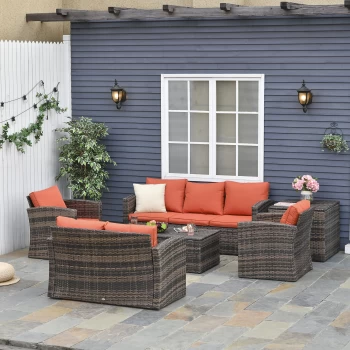 Image of Outsunny 6 Piece Outdoor Rattan Wicker Sofa Set Sectional Patio Conversation Furniture Set w/ Storage Table & Cushion Mixed Brown