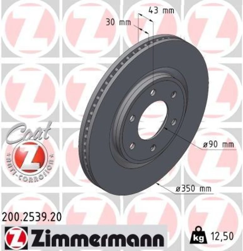 Image of ZIMMERMANN Brake disc ZIMMERMANN 200.2539.20