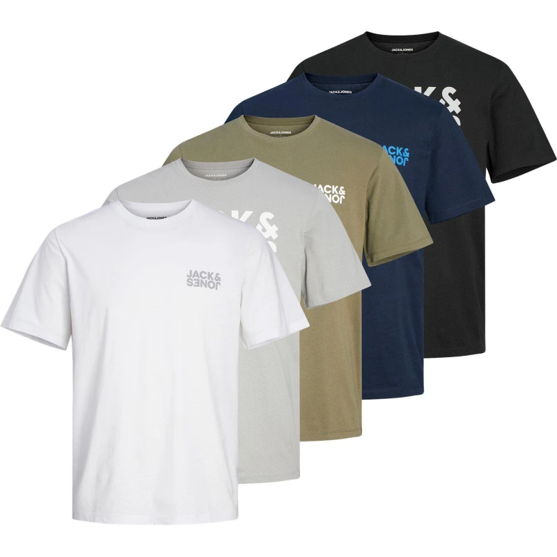Image of Jack and Jones 5-Pack Short Sleeve T-Shirt Mens - Multi Multi S