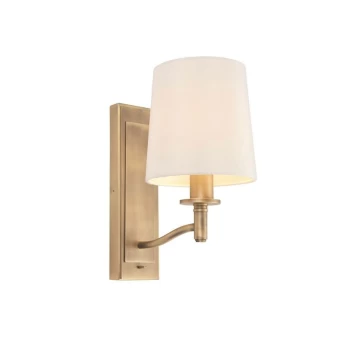 image of Endon Ortona - 1 Light Wall Matt Antique Brass, Vintage White Faux Silk, E14