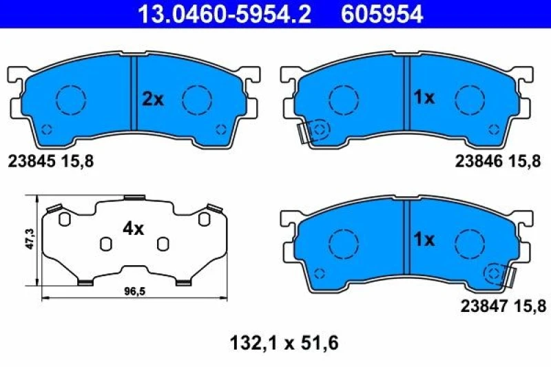 Image of ATE 13.0460-5954.2 Brake pad set with acoustic wear warning, with anti-squeak plate Brake Pad Set,disc brake (402)