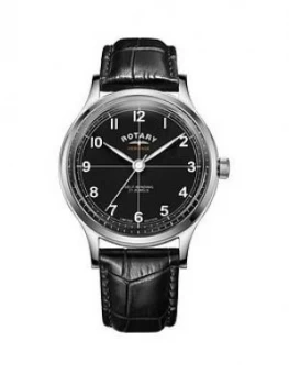 Image of Rotary Rotary Heritage Black Automatic Dial Black Leather Strap Mens Watch