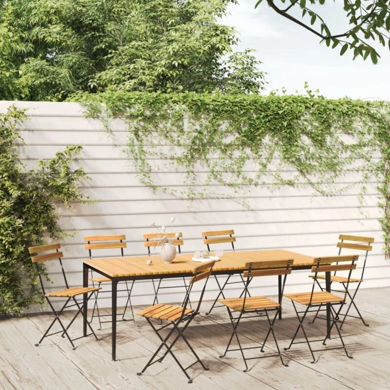 Image of vidaXL Folding Garden Chairs 8 pcs Steel and Solid Wood Acacia, Brown 3152107