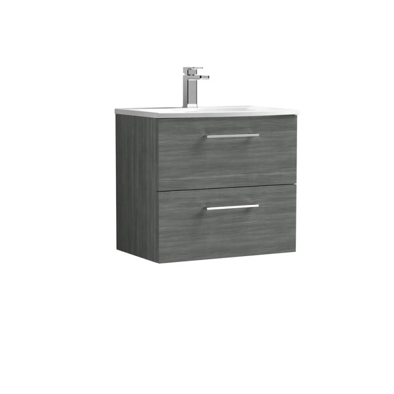 Image of Balterley Bathroom 2 Soft Close Drawer Wall Hung Vanity, Anthracite, 600mm in Grey Grey Unisex