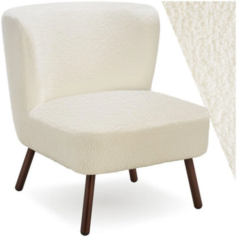Image of Tectake 1 Teddy Chair Robina With Plush Boucle Cover, Low Seat And Steel Legs Armchair - Boucle Off-White