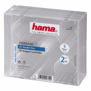 image of Hama Standard CD Double Jewel Case (pack of 5 - transparent)