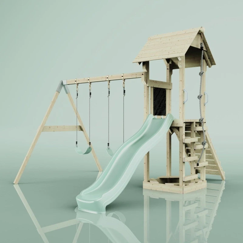 Image of OutdoorToys PolarPlay Tower Kids Wooden Climbing Frame - Swing Kari Sage in Beige Beige Unisex