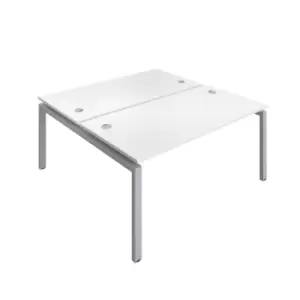 Image of Telescopic Sliding 8 Person Bench with Cable Port and White Frame - 1600mm - White