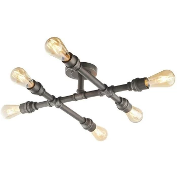 Image of Endon Pipe - 6 Light Semi Flush Light Aged Pewter Paint, E27