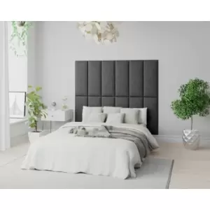 Image of Aspire EasyMount Wall Mounted Upholstered Panels, Modular DIY Headboard in Saxon Twill Fabric, Charcoal (Pack of 8)