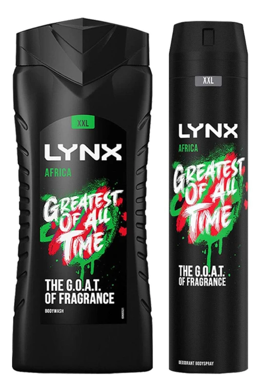 Image of Lynx Mens 12H Refreshing Africa Shower Gel 500ml with 48H Fresh Body Spray 250ml in Black Male
