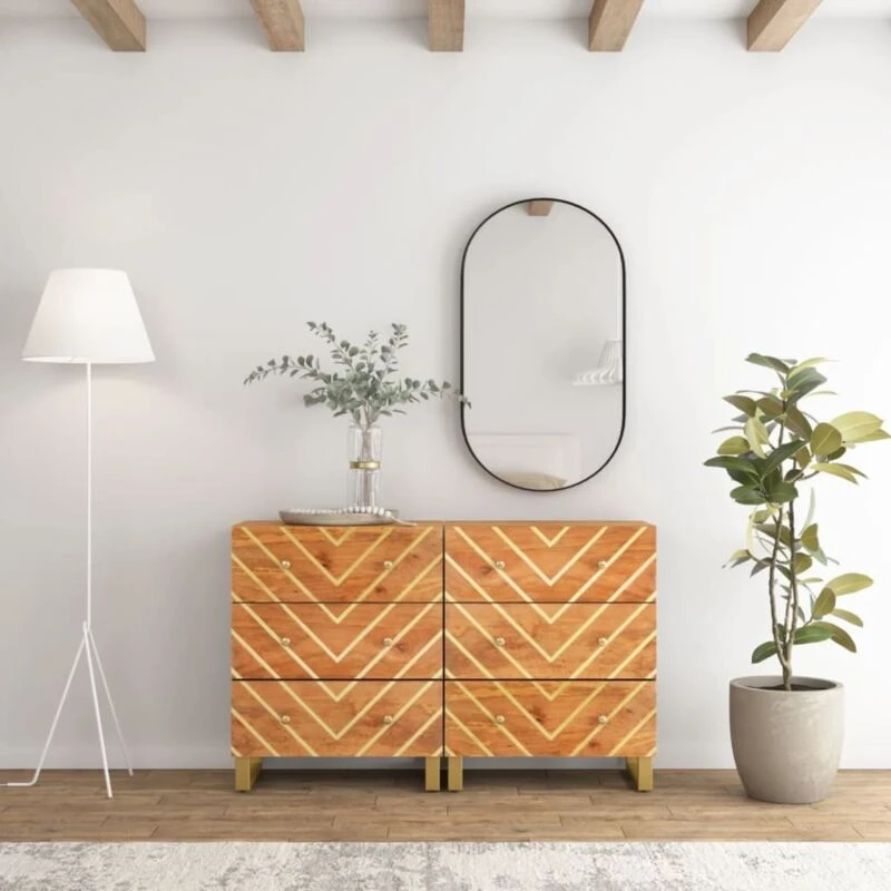 Image of Vidaxl Side Cabinets 2 Pcs Brown And Black 60X33.5X75cm Solid Wood Mango, Brown 3206281